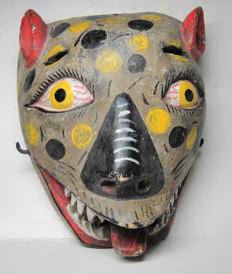 Old large cat mask, painted, spotted maybe leopard (1 of 3)
