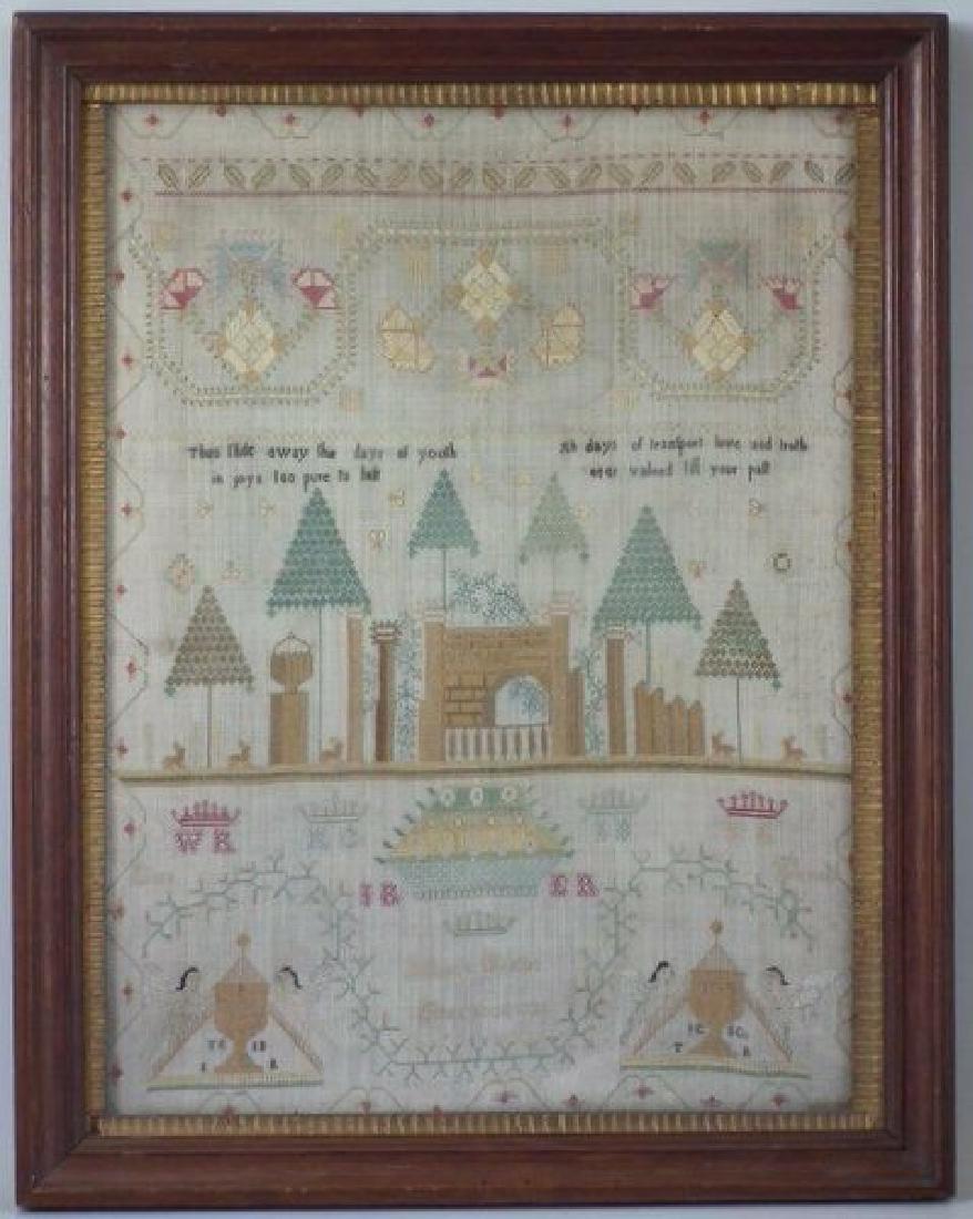 1791 Sampler by Nancy Ritchie Greenock: Title: 1791 Sampler by Nancy Ritchie Greenock Description: 1791 Sampler by Nancy Ritchie Greenock DETAILED DESCRIPTION 1791 Sampler by Nancy Ritchie Greenock Dimensions: 16ins high by 12ins wide Perio