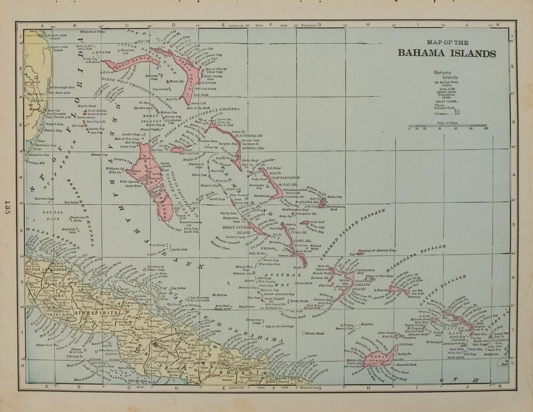1898 Cram map of the Bahamas [verso] Haiti, Dominican: Title/Content of Map: 1898 Cram map of the Bahamas [verso] Haiti, Dominican Republic and Jamaica -- Map of the Bahama Islands [verso] Map of Jamaica, Haiti and San Domingo Date: 1898, Chicago Cartogra