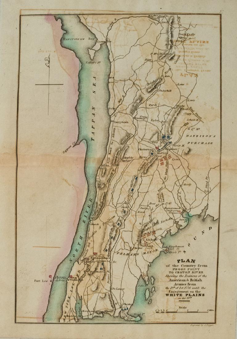 1832 Marshall Revolutionary War Map of Lower New York: Title/Content of Map: 1832 Marshall Revolutionary War Map of Lower New York from Tappan Sea to New York City -- Plan of the Country from Frogs Point to Croton River Shewing the Positions of the Americ