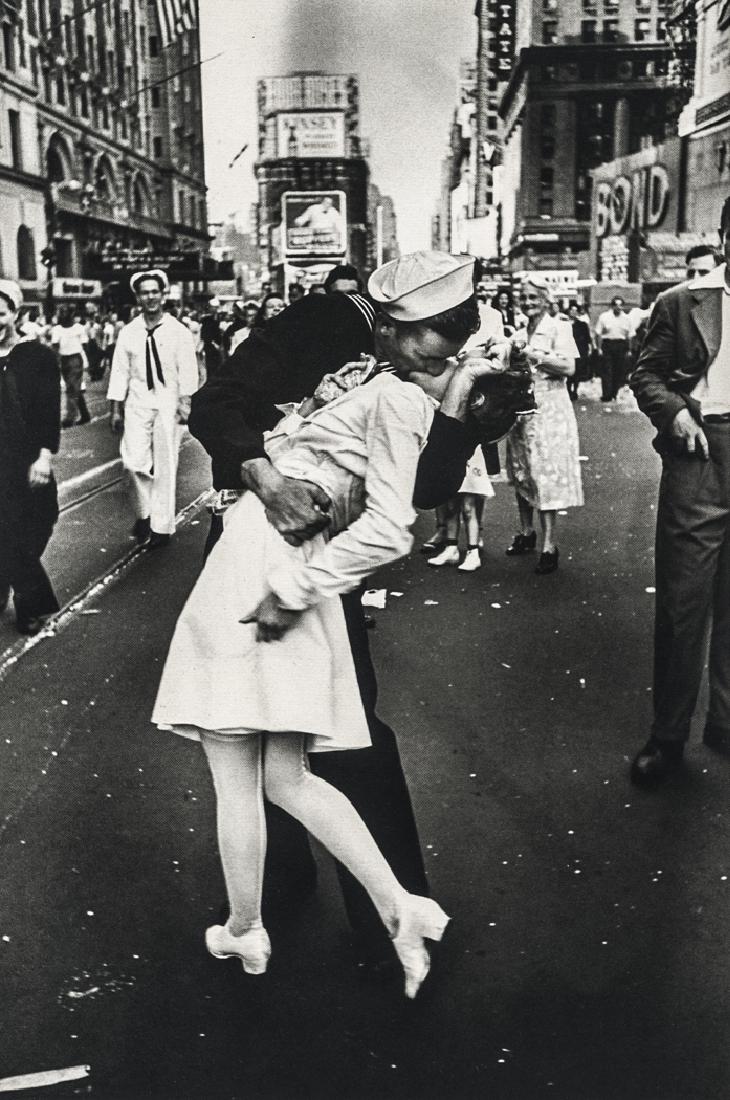 Alfred Eisenstaedt - V-J Day in Times Square, 1945: Artist: Eisenstaedt, Alfred Title: V-J Day in Times Square, 1945 Medium: Photo Litho, 1997, China Dimensions: 4.3x6.45 Additional Information: Heat Wax Mounted on 8.5x11" Conservation Board Alfred Eis