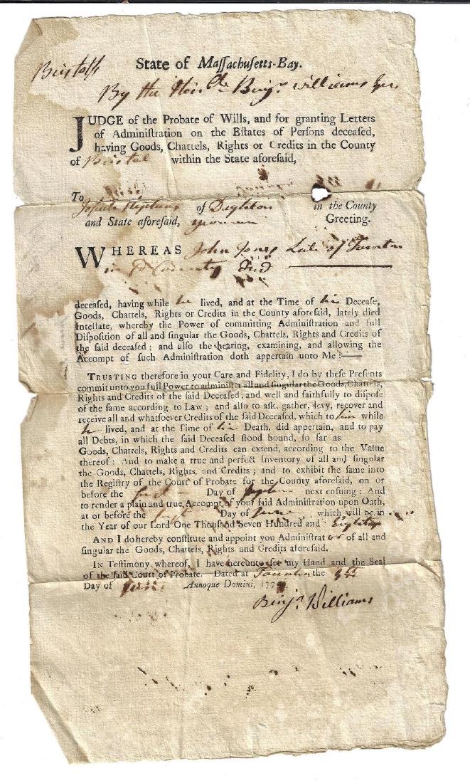 1779 Bristol Massachusetts Legal Document (1 of 1)