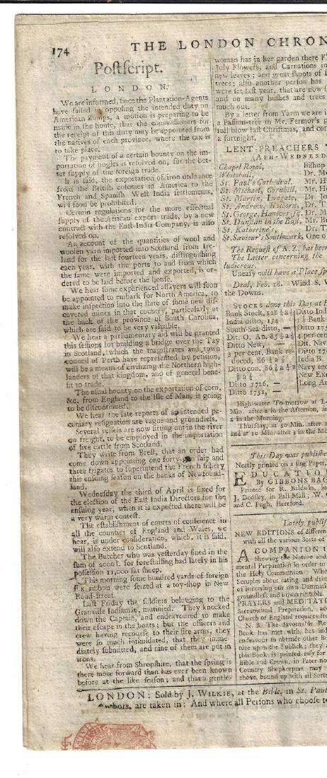 1765 London Chronicle Stamp Act (1 of 2)