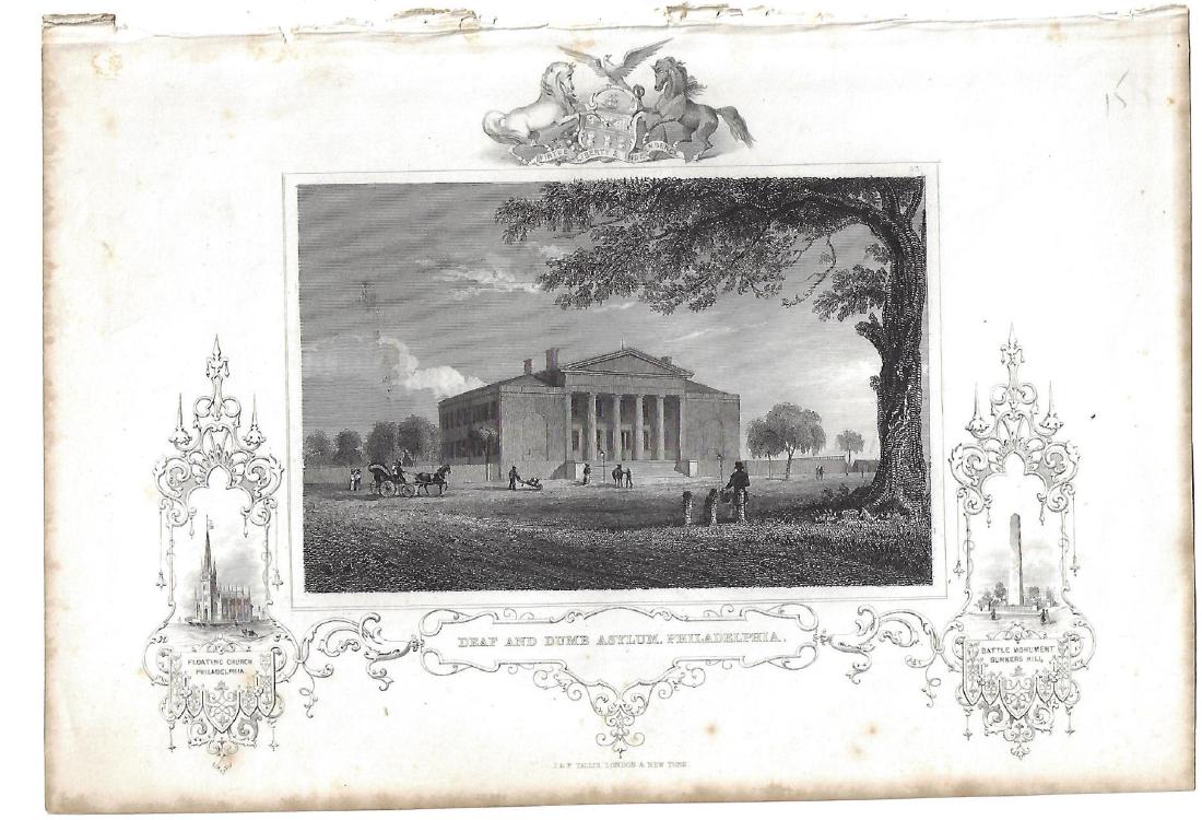 c1850 Steel Engraving Deaf and Dumb Asylum Philadelphia (1 of 1)