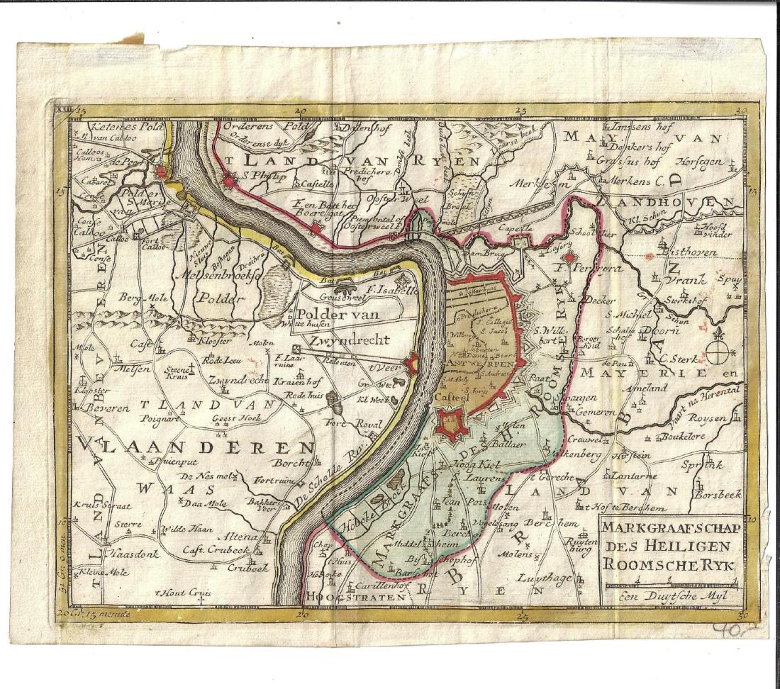 18th C Handcolored Dutch Map  Antwerp (1 of 1)
