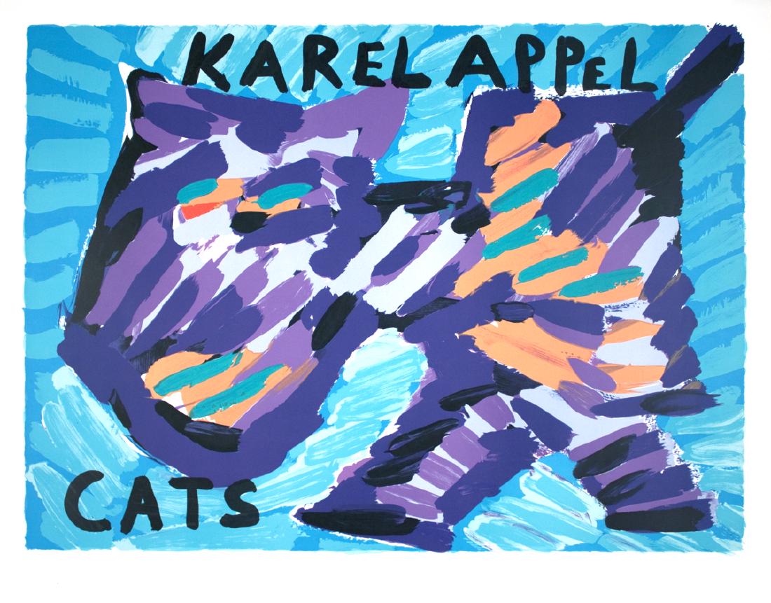 Karel Appel, Cats: Cats by Karel Appel, 1978 Unsigned Lithograph. Paper size is 25.5 x 32.25 inches, with an image size of 22.25 x 30.25 inches. The Lithograph is from an unknown edition size. and is not framed. The con