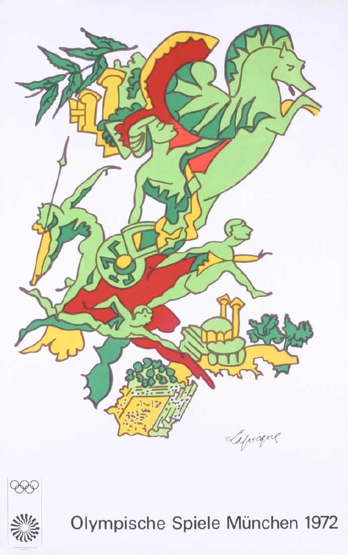 Charles Lapicque, Olympics 1972: Olympics 1972 by Charles Lapicque, 1972 Unsigned Lithograph. Paper size is 40.25 x 25.25 inches, with an image size of 32 x 23 inches. The Lithograph is from an edition size of 10000 and is not framed