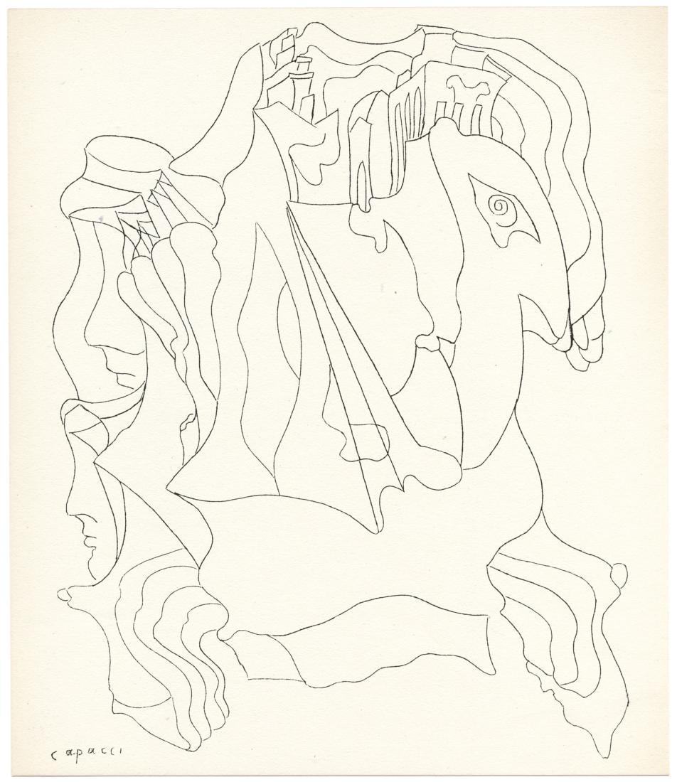 Bruno Capacci original lithograph: Medium: original lithograph. Printed in Paris by Mourlot and published by Pierre à Feu and Maeght Editeur for the Marcel Duchamp / André Breton project Surréalisme en 1947. Issued in a limited edit