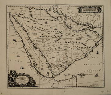 1660 Jansson Map of the Arabian Peninsula and Red Sea: Title/Content of Map: 1660 Jansson Map of the Arabian Peninsula and Red Sea -- Arabiae Felicis, Petrae ae et Desertae Nova et Accurata DelineatioDate: 1660 c., AmsterdamCartographer: J JanssonSize: