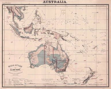 Australia.: Title: Australia.Publication Date: 1866Publisher: CH. SCRIBNER & CO./KNAPP & MAJORSize: 21 x 27 "Card series Guyot Wall-Atlas" Includes Borneo and Southeast Asia. Europe on reverse. Hanging loops at