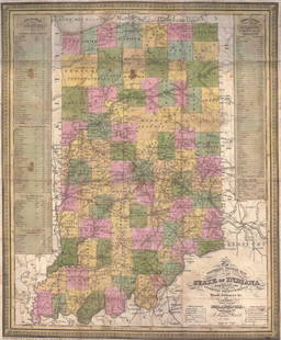 Tourist's Pocket Map of The State of Indiana Exhibiting: Title: Tourist's Pocket Map of The State of Indiana Exhibiting Its Internal Improvements Roads Distances &C by J.H. YoungPublication Date: 1837Publisher: MITCHELL, S.A.Size: 15 x 12.5 Detailed