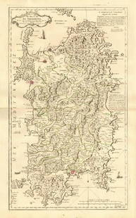 Le Royaume de Sardaigne'. Sardegna. Kingdom of: The fortified towns of Sassari, Alghero, Cagliari, Terra Nova (Olbia), Ampurias (Castelsardo) and Carloforte on Isola di San Pietro are marked DATE PRINTED: 1753 (This date is printed on the map)