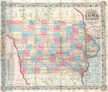 Colton's Township Map of the State of Iowa: Title: Colton's Township Map of the State of IowaPublication Date: 1855Publisher: J.H. COLTON & CO.Size: 24 x 29 "compiled from the United States Surveys, & other authentic sources." Folding map of