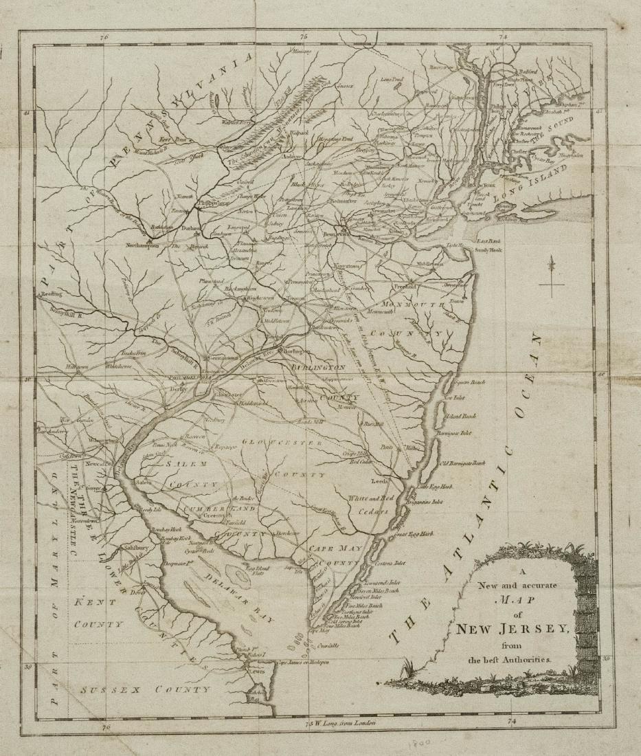 1780 New Jersey Map -- A New and Accurate Map of New: Title/Content of Map: 1780 New Jersey Map -- A New and Accurate Map of New Jersey from the Best Authorities Date: 1780, London Cartographer: Universal Magazine Size: 12.6 x 10.6 in. Nice, highly detai