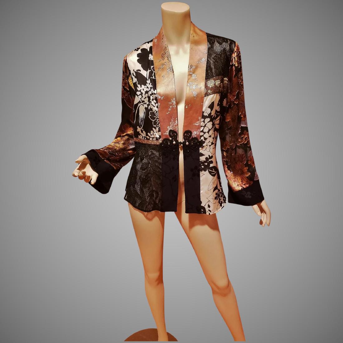 Vtg Kimono Jacket Floral lace art to Mix media silk (1 of 7)