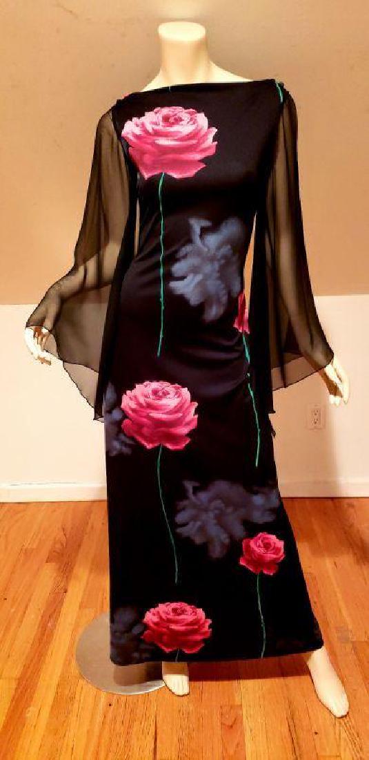 Vtg 70's Rose print Hobo Chic jersey Chiffon Maxi dress (1 of 5)