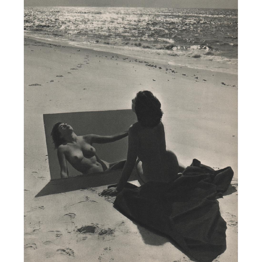 ANDRE DE DIENES - Nude on the Beach: Artist: ANDRE DE DIENES Print Title: Nude on the Beach Medium: Sheet-fed Gravure Printing Date: 1950s Printed in France Image size approx. 8 x 9.5 inches Andre De Dienes (1913-1985) was a Hungarian ph