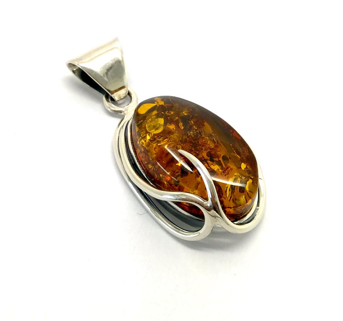 Sterling silver Baltic amber pendant 5cm (1 of 7)
