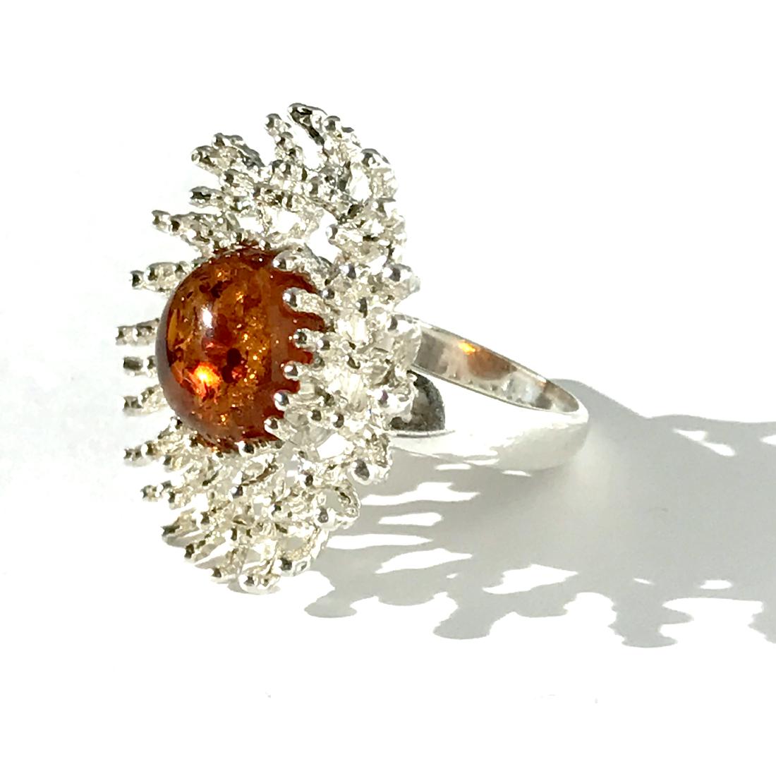 Ag925 Baltic amber ring flower ø28mm 9.5 gr (1 of 6)