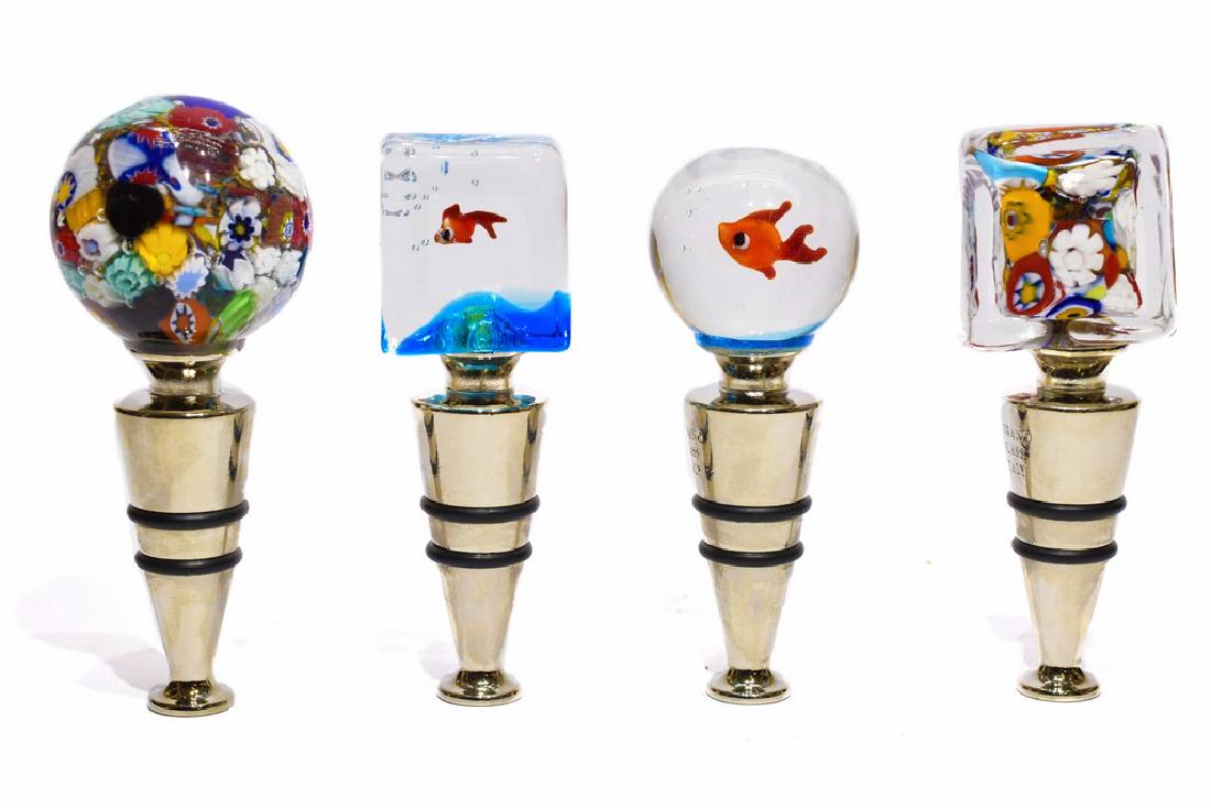 Murano glass Stopper collection: Title: Murano glass Stopper collection Maker: GV Oggettistica Origin: Murano Date/Period: 2017 Materials: Glass Size: H 9,5-10 L 3,5-4 / 605 grams Set ( 4 pieces ) Glass stopper with murrine and stopp