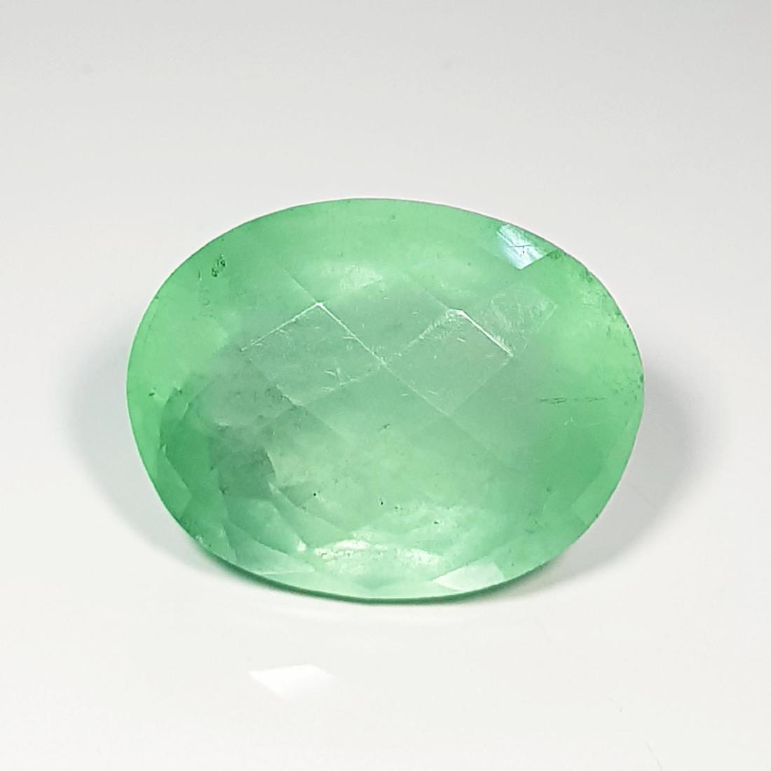 Natural Colombian Green Fluorite Oval Cut 51.60 ct: No Reserve! Title: Natural Colombian Green Fluorite Oval Cut 51.60 ct Color/Clarity: SI Gemstones: Loosegemstone Carat Weights: 51.6 Size/Dimensions: 24.45 x 19.25 x 14.85 Additional Information: Oval