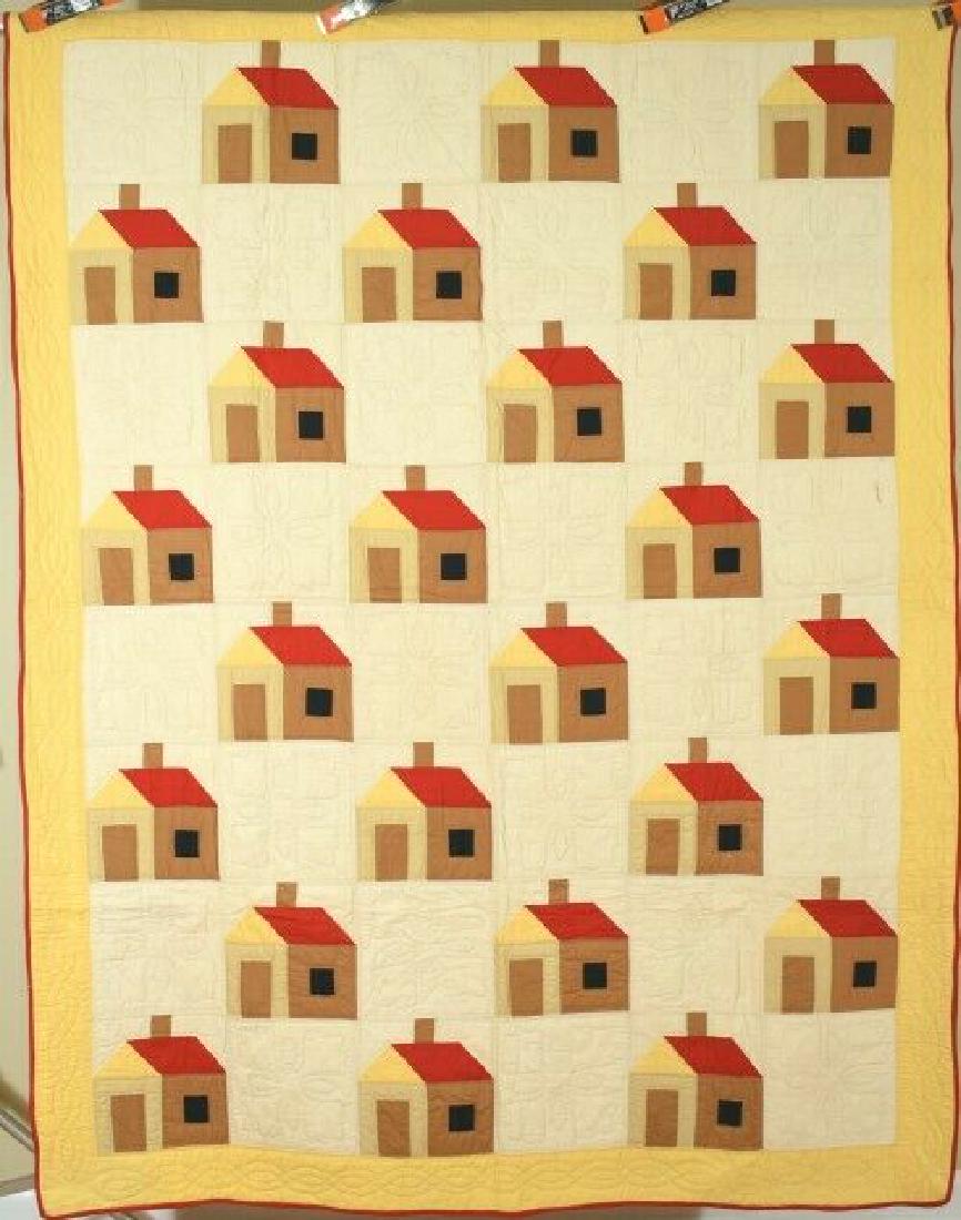 Vintage 40's House Log Cabin Antique Quilt (1 of 16)