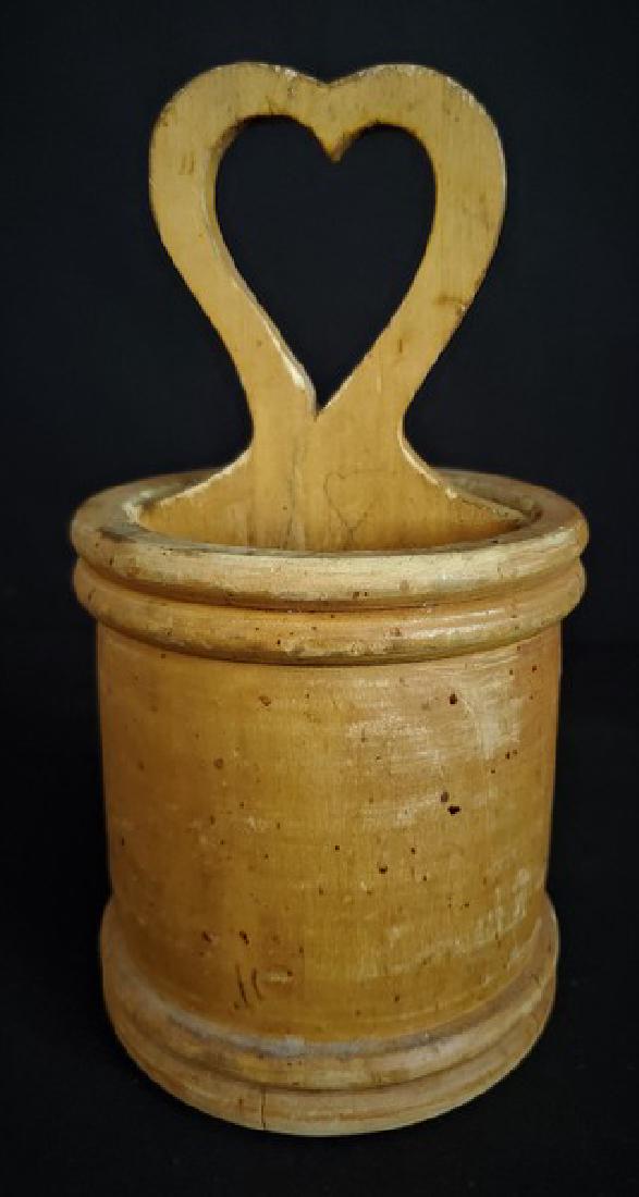 Mustard Painted Wooden Spoon Holder with Heart (1 of 3)