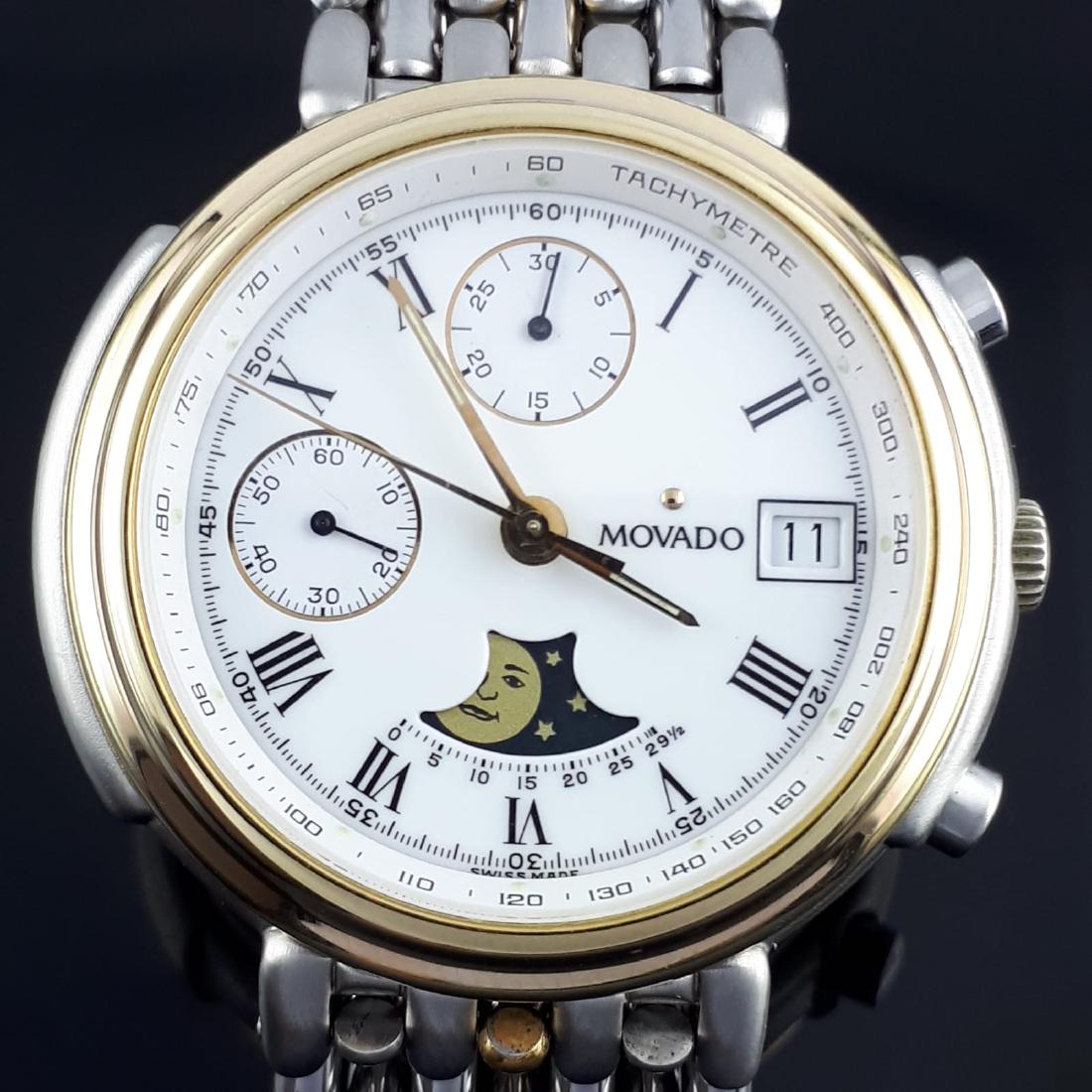 Movado - Moonphase Chronograph-Men: Brand : Movado Model : Moonphase Chronograph Gender : Men Period : 2000-2010 Movement : Automatic Case material : Gold/Steel Material fineness : 18 kt. Extras : Universal Watch Box Type : Chronograph