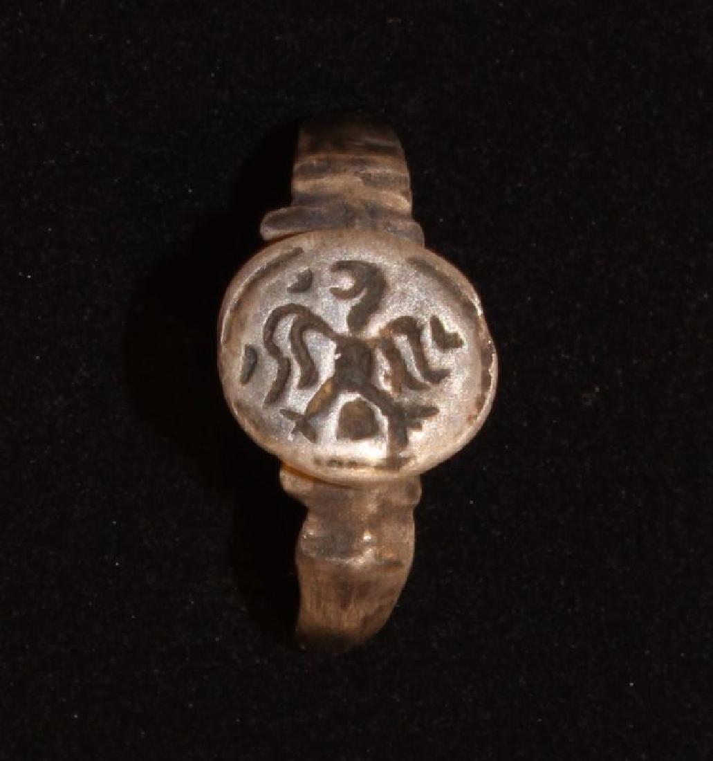 Medieval Silver Time of Crusader Knights seal ring with (1 of 8)