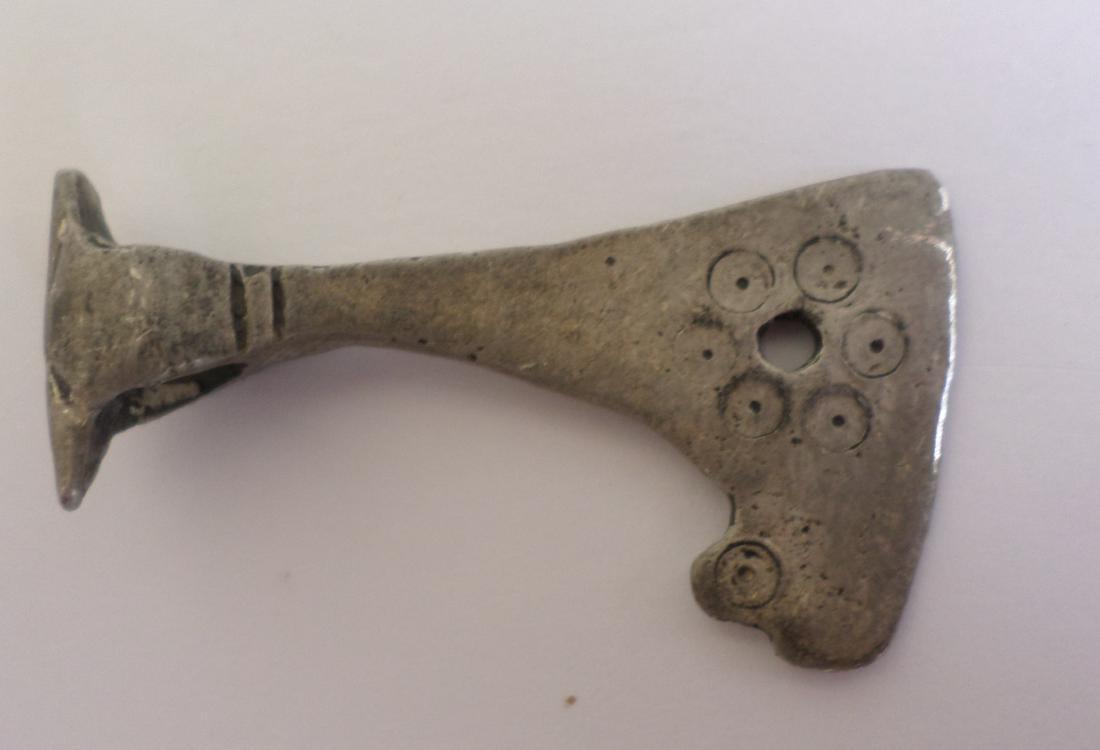 Medieval Viking silver axe pendant with circle dot (1 of 4)