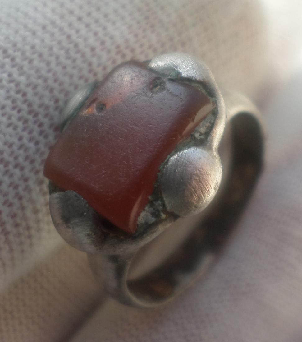 Medieval Viking silver ring with amber stone (1 of 8)