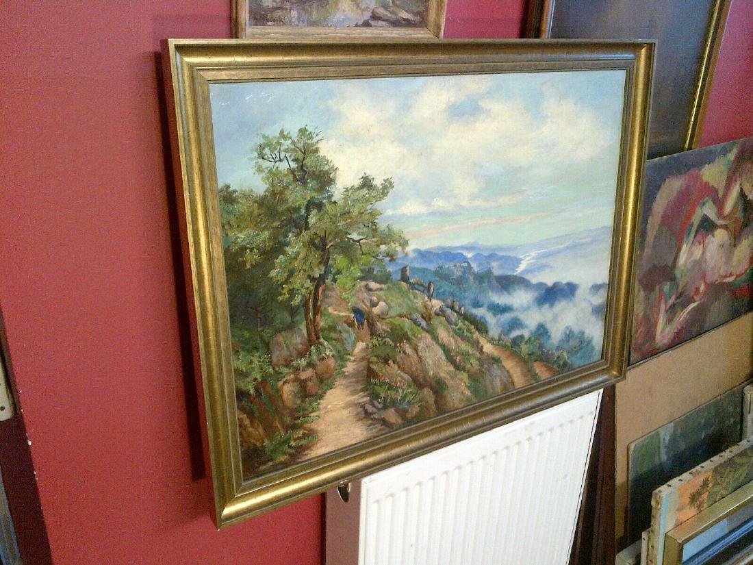 Fine Italian Antique Framed Oil on Canvas. Coastal Path: Description: Fine Italian early 20th century antique large gilt framed oil on canvas. Coastal path and figure Study. Signed indistinctly. Date 1905... Purchased Privately. Condition: Very Good. Reserv