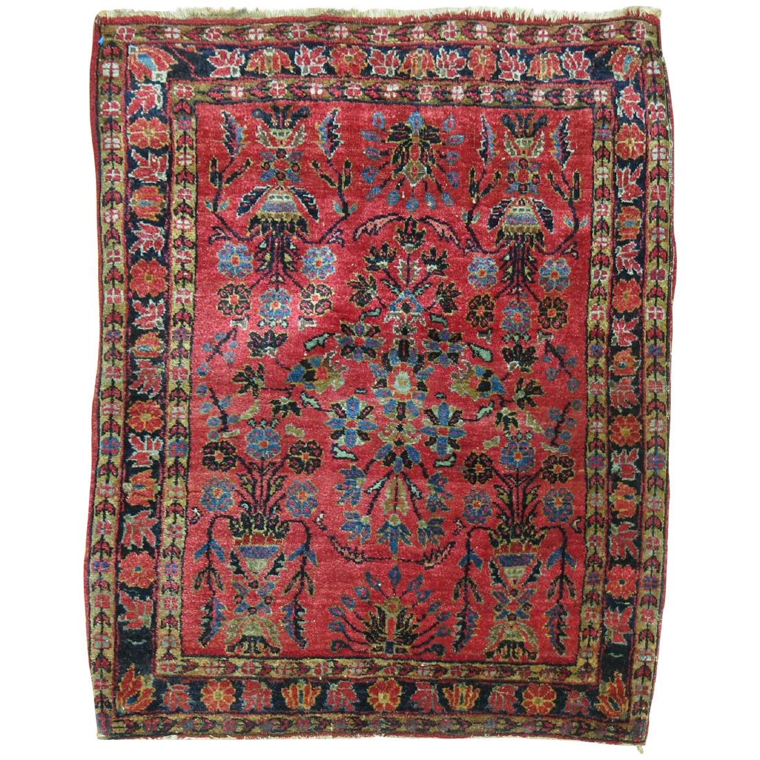 Rich Red Antique Mohajeran Persian Sarouk Square Rug (1 of 7)