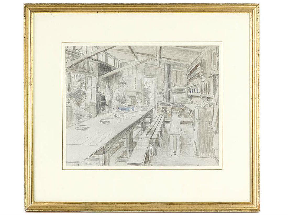 Ernest Procter Newlyn School WWI Billets at Coxyde: Ernest Procter Newlyn School WWI Billets at Coxyde Original An Ernest Procter pencil drawing, finished in watercolour entitled “Billets at Coxyde”. Coxyde is the anglicised spelling of Koksijde, a