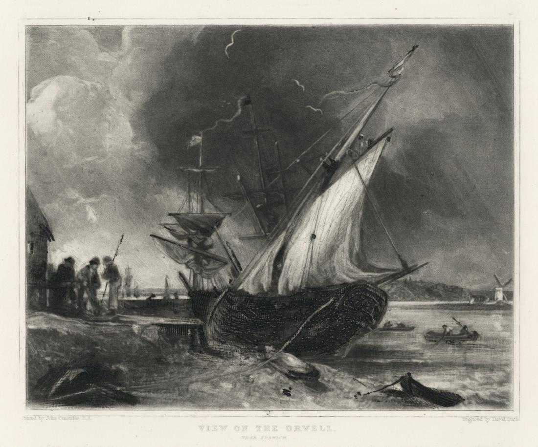 Sir John Constable / David Lucas mezzotint "View on the: This beautiful mezzotint engraving was composed by John Constable and engraved by David Lucas. It is from the much sought-after "English Landscape" series; this impression on cream wove paper is from