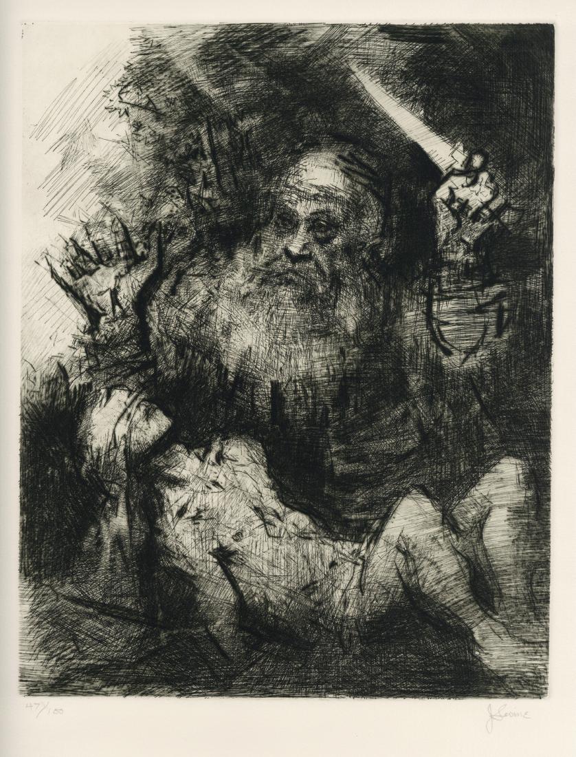Jack Levine signed original etching "Sacrifice of: Medium: original etching, drypoint and engraving. Signed in pencil and numbered 47/100. The catalogue reference is Prescott 60. This etching was executed in 1974 and issued in an edition of 100 on wat