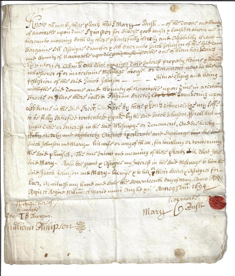 1694 English Grant Reign of William and Mary w/ Seal (1 of 1)