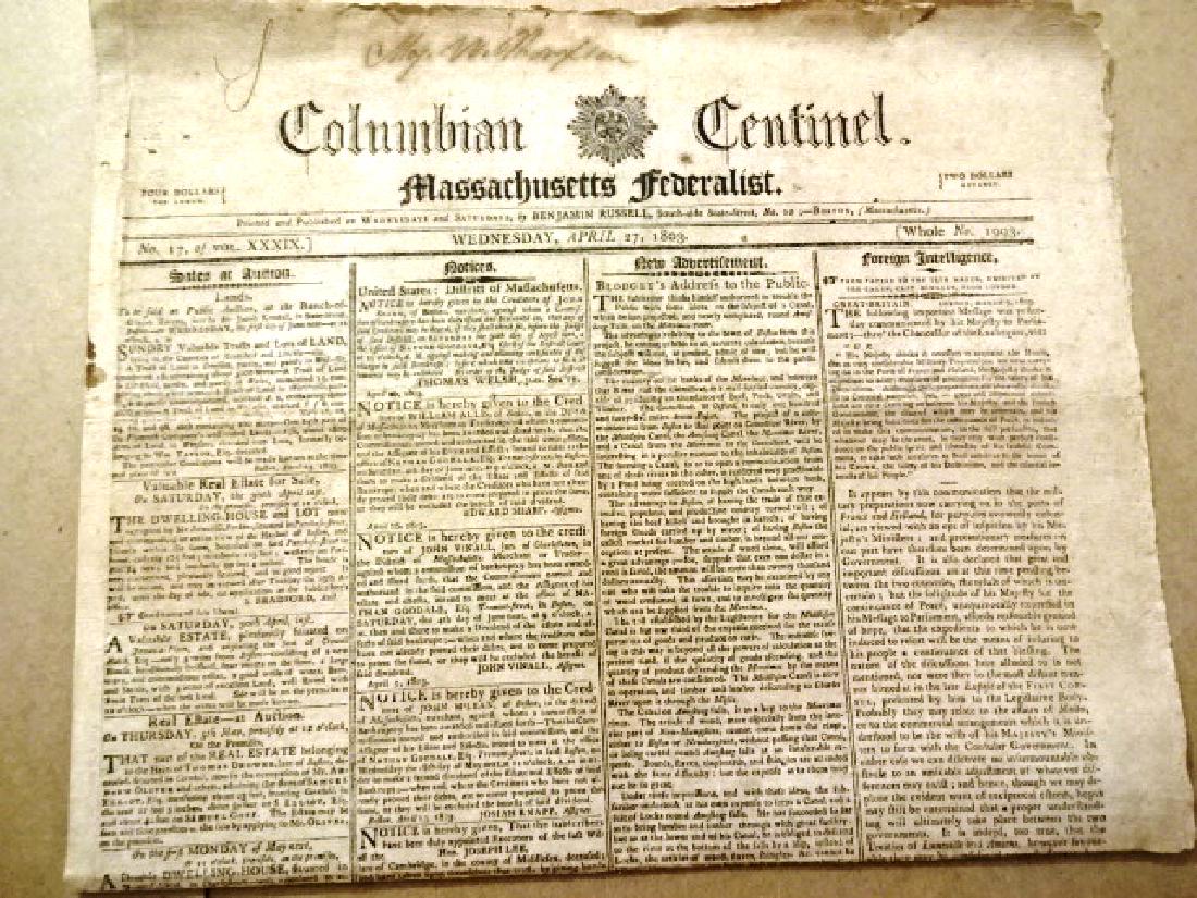 1803 Boston Newspaper Lord Nelson Napolean Ads (1 of 3)