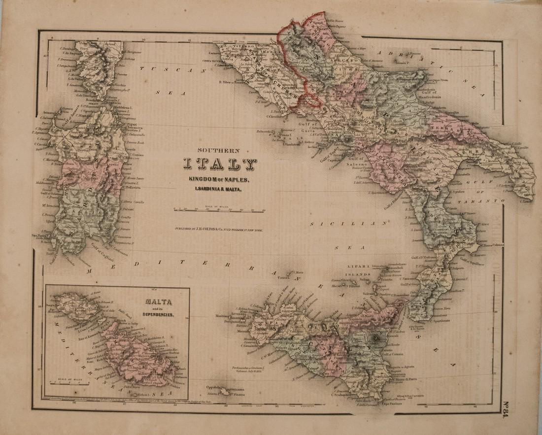 1855 Colton Map of Southern Italy -- Southern Italy, (1 of 1)