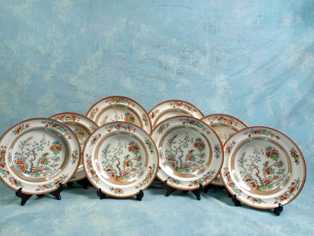 1860 COPELAND Spode Indian India Tree Green Rust Soup: This is a set of eight (8) exceptional early deep soup plates made by William Taylor Copeland in the famous Indian tree pattern. They had impressed Copeland mark, that dates the pieces between 1850 an