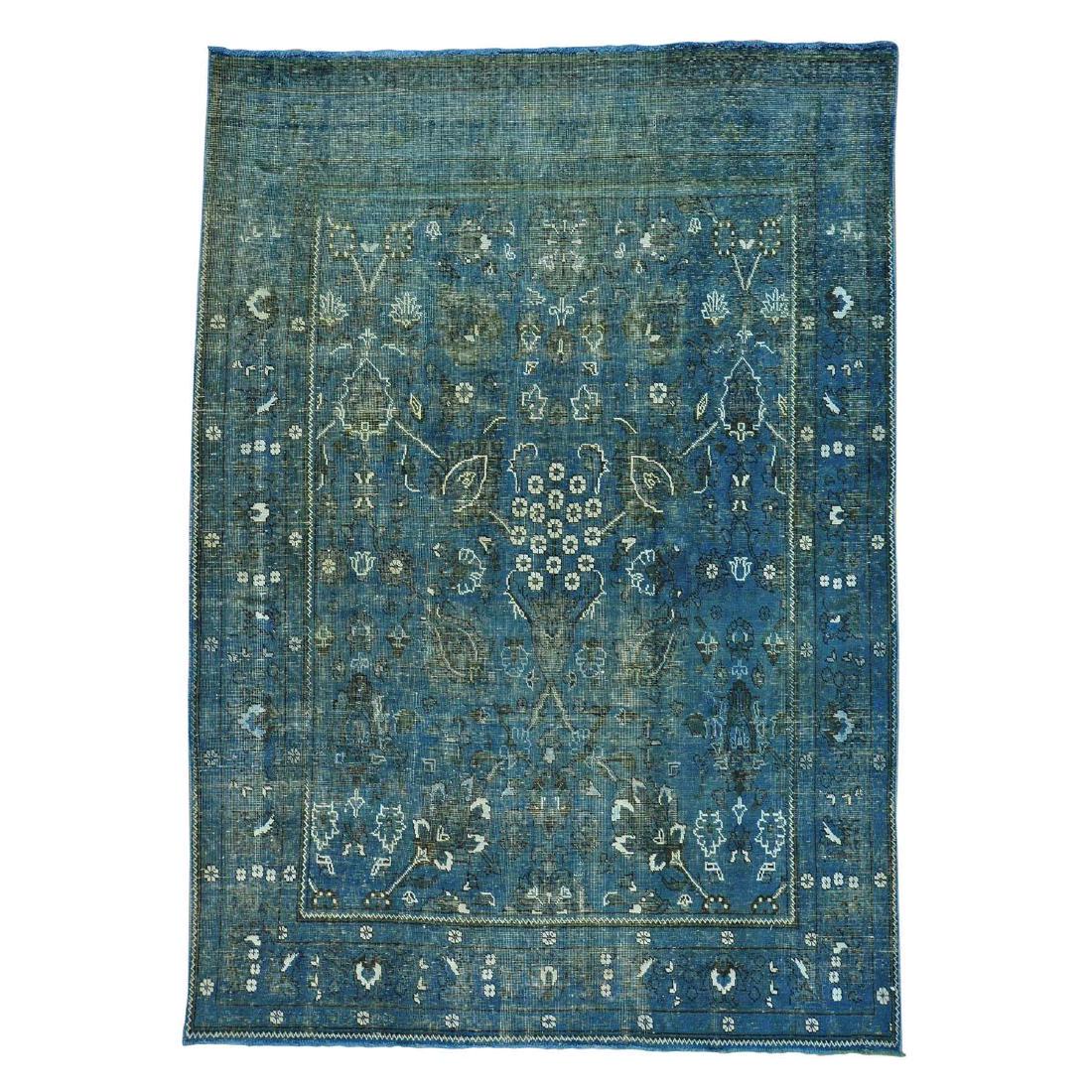 Denim Blue Overdyed Persian Tabriz Worn Down Handmade (1 of 5)