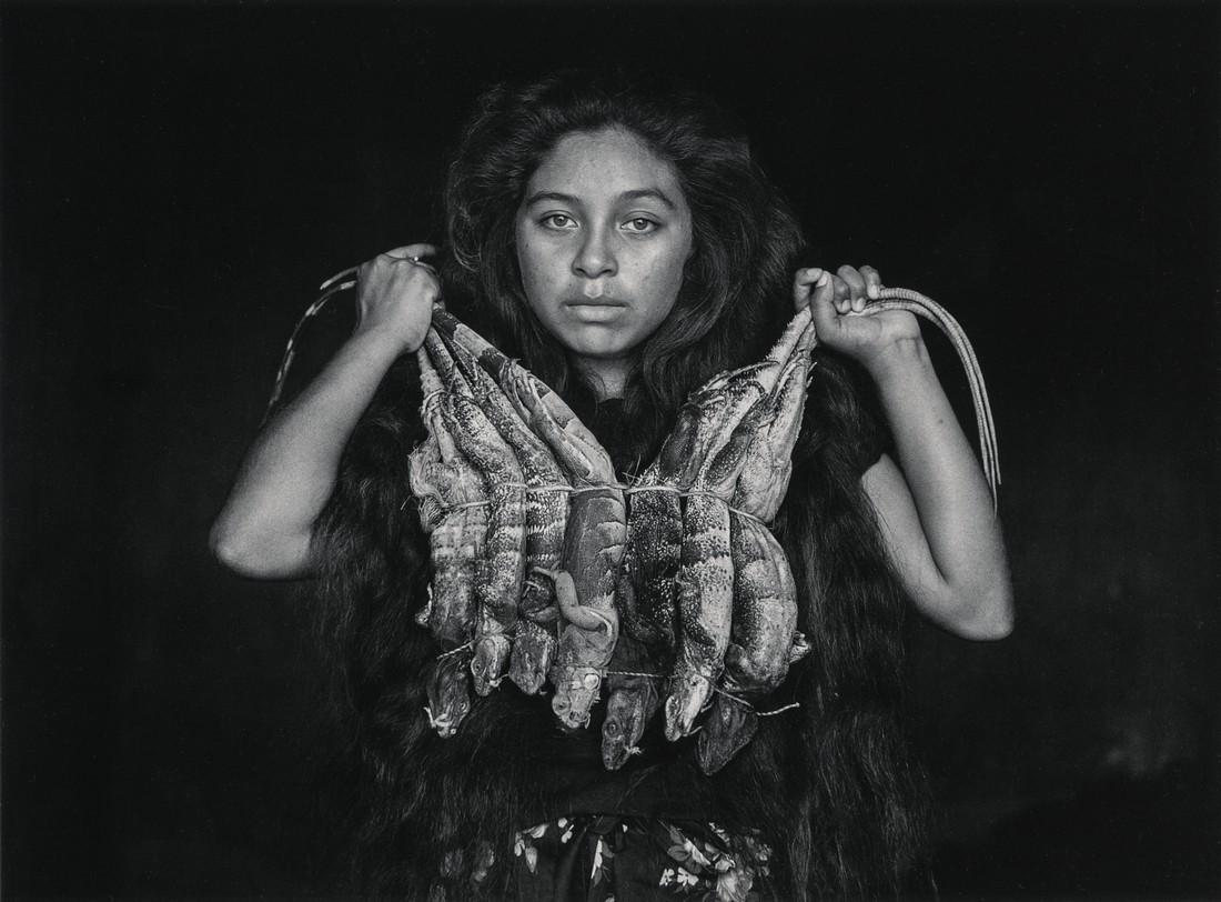 FLOR GARDUNO - Young Zapoteca, Iguanas, Oaxaca, 1987: Artist: Flor Garduno Title: Young Zapoteca, Iguanas, Oaxaca, 1987 Medium: Photo Litho, 1994, Switzerland Dimensions: 7.65x5.65" Heat Wax Mounted on 8.5x11" Conservation Board Flor de Mari­a Garduno Y