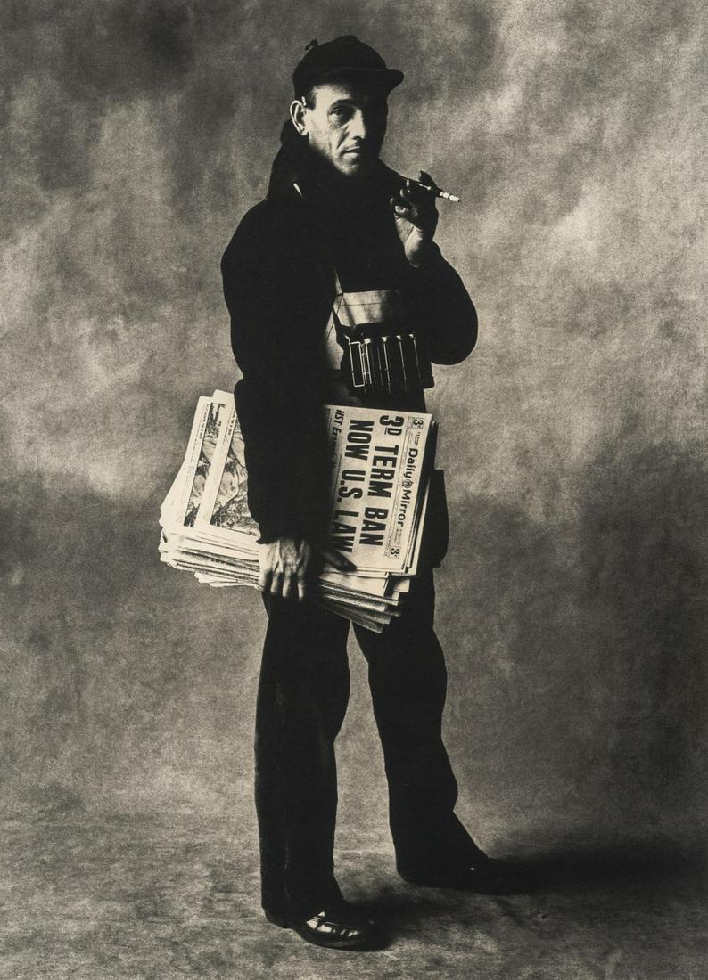 IRVING PENN - Newsdealer, New York, 1951: Artist: Irving Penn Title: Newsdealer, New York, 1951 Medium: Photo Litho, 2009, USA Dimensions: 6.7x9.3" Heat Wax Mounted on 11x14" Conservation Board Irving Penn (1917-2009) was an American photogra