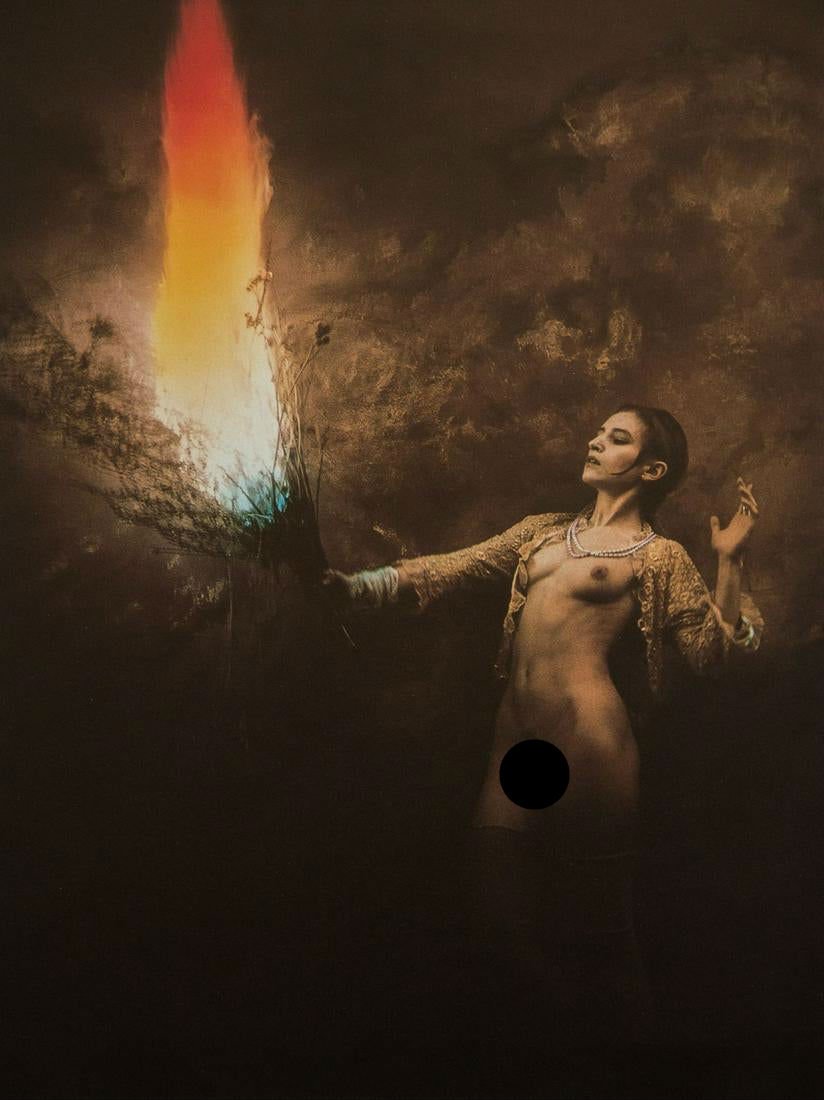JAN SAUDEK - The Torch: Artist: Jan Saudek Title: The Torch Medium: Photo Litho, 1991, Slovenia Dimensions: 9.25x11.6" Heat Wax Mounted on 12x16" Conservation Board Jan Saudek (1935) is a Czech art photographer and painter. 