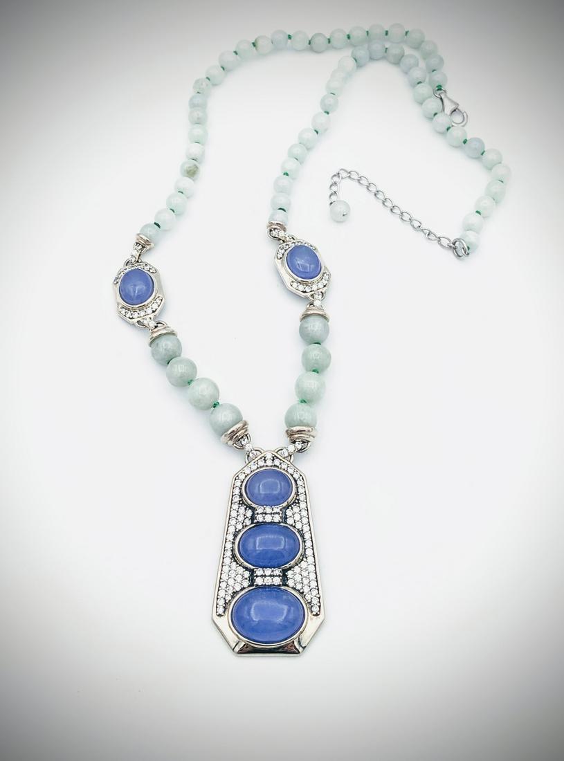 Jade Beaded Necklace w Violet Jade & CZ Pendant (1 of 4)
