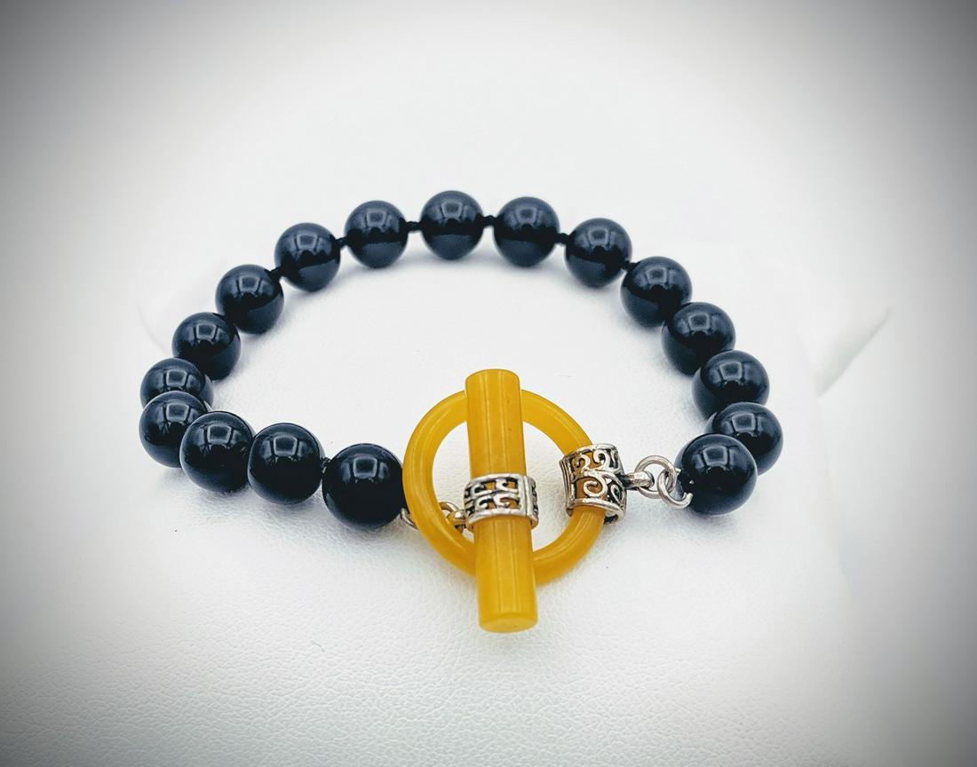 Sterling Silver Black Faceted Beads Bracelet w Yellow (1 of 4)