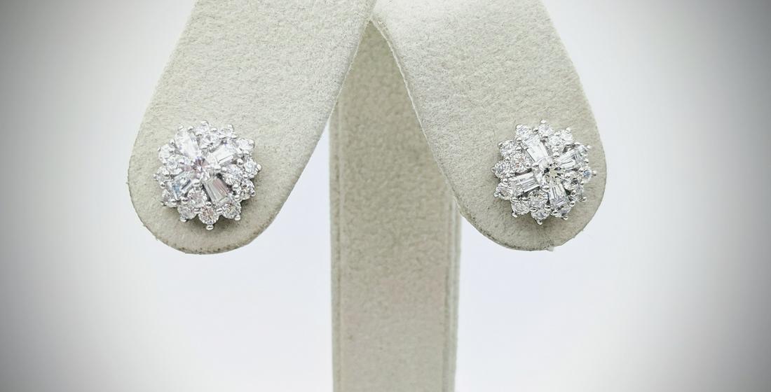 Sterling Silver Clustered Cubic Zirconia Stud Earrings: Title: Sterling Silver Clustered Cubic Zirconia Stud Earrings Brand: Jean Lin Collection Metal Purity: 925 Sterling Silver Gemstones: Cubic Zirconia Carat Weights: Each Earring has 16 Round Cubic Zirc