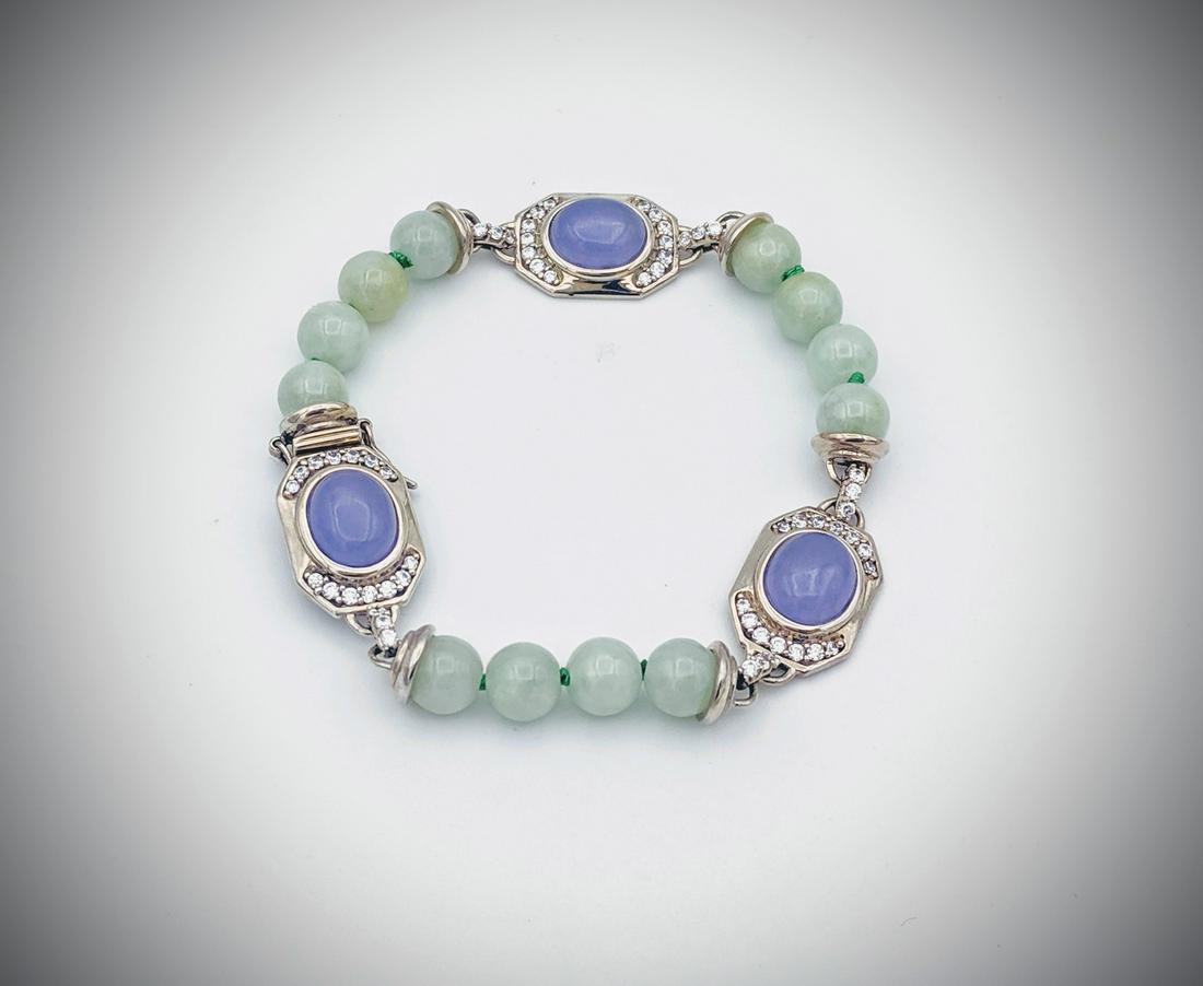 Sterling Silver Jade Beaded Bracelet w Violet Jade & (1 of 4)