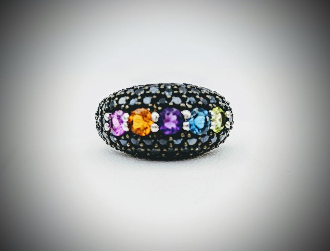 Sterling Silver Multicolored Gemstone Ring w Black (1 of 5)