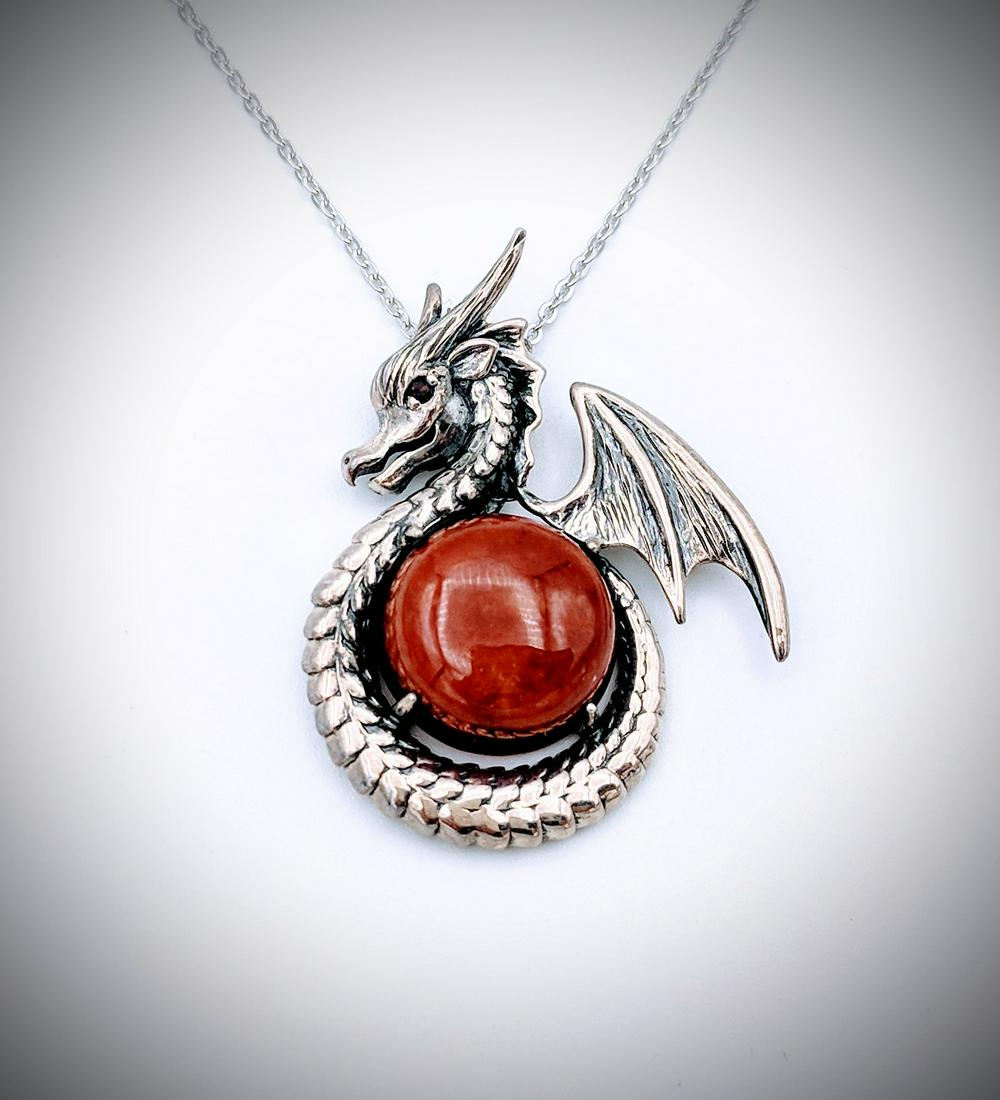 Sterling Silver Necklace & Dragon Pendant w Jasper & (1 of 4)